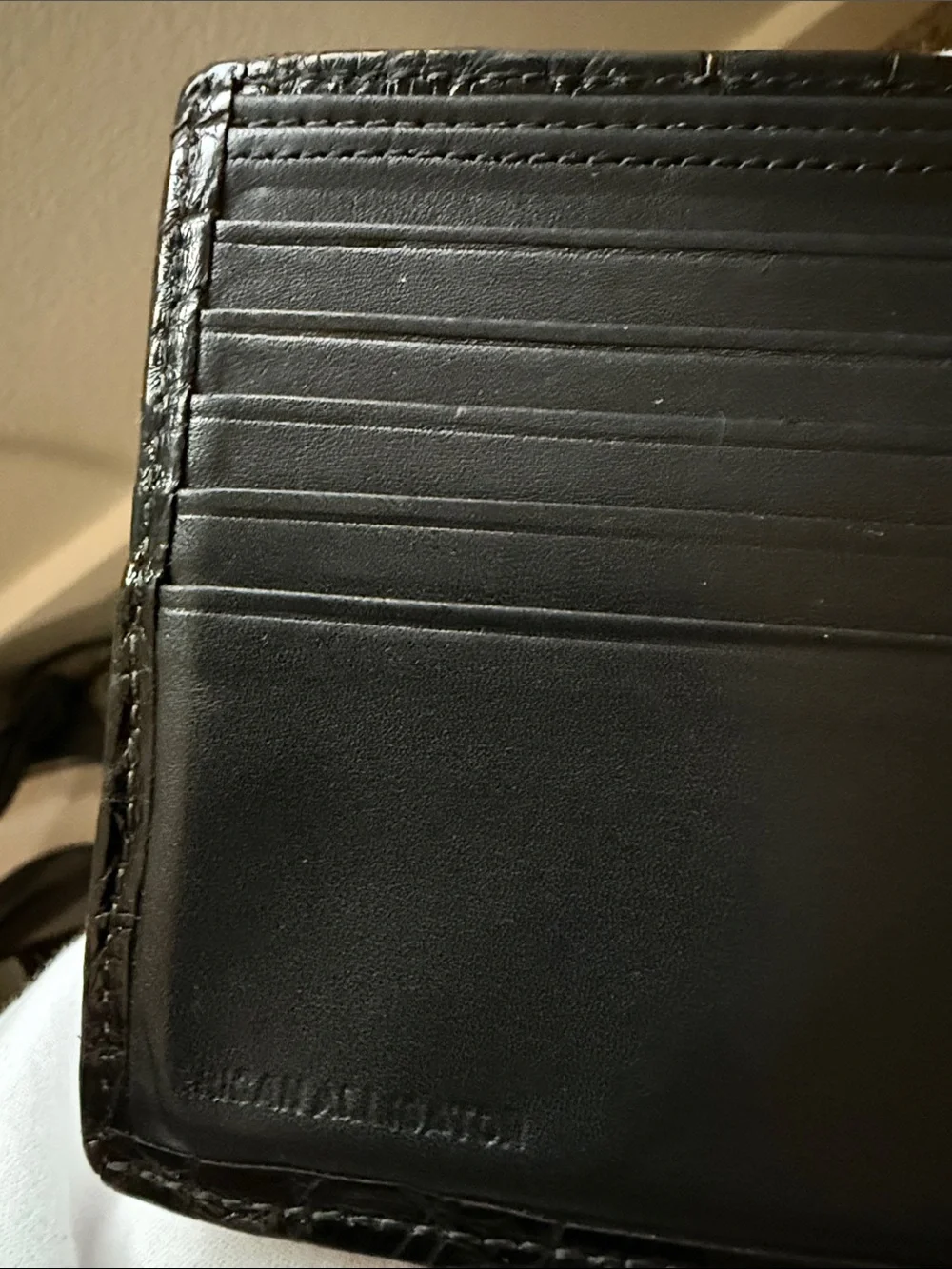 100% Pure African Alligator Black Leather Men's Bifold Wallet. African Markings